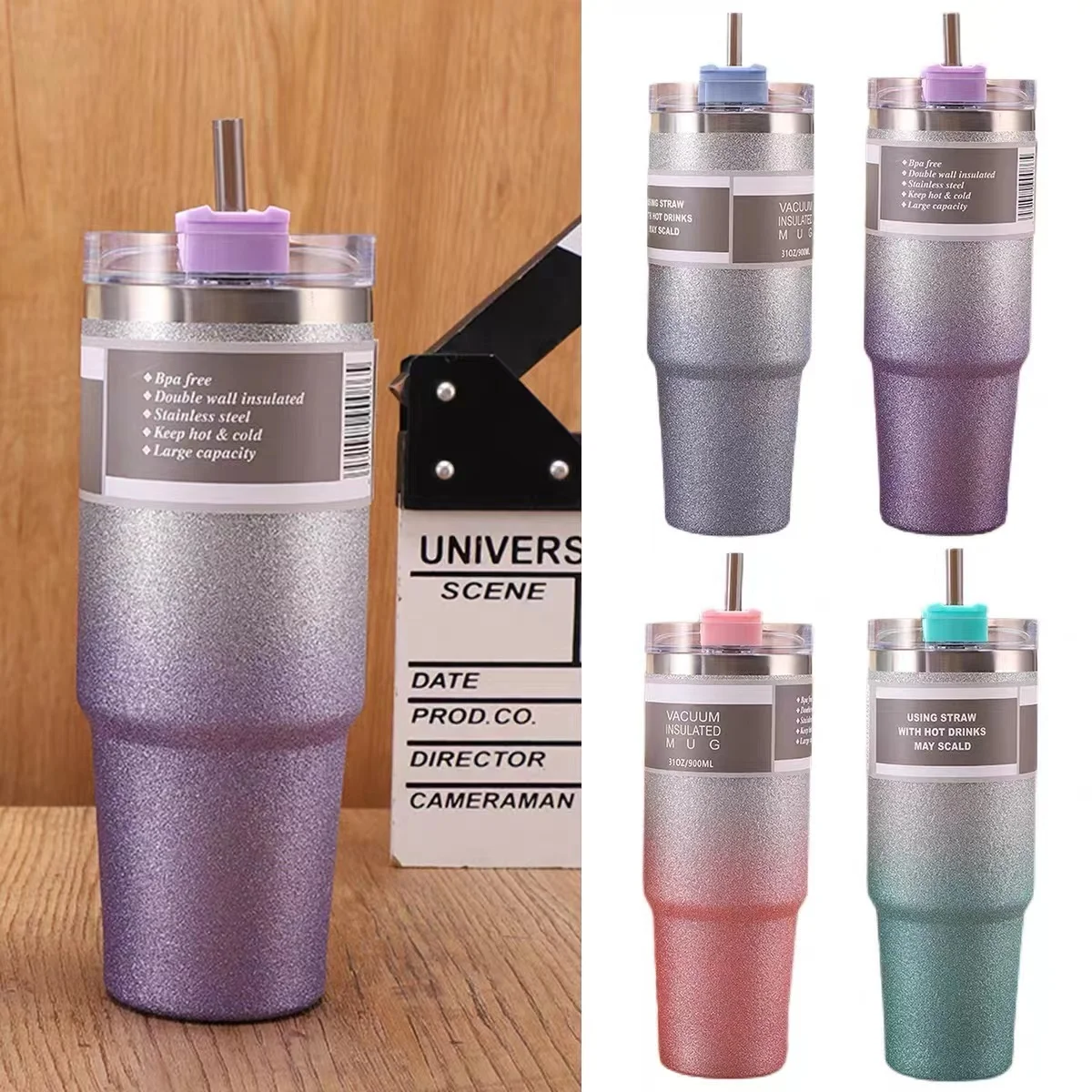 20/30OZ Insulated Tumbler with Straw Stainless Steel Car Cup Thermos Coffee Mug Sublimation Water Bottle BPA Free Vaccum Flask