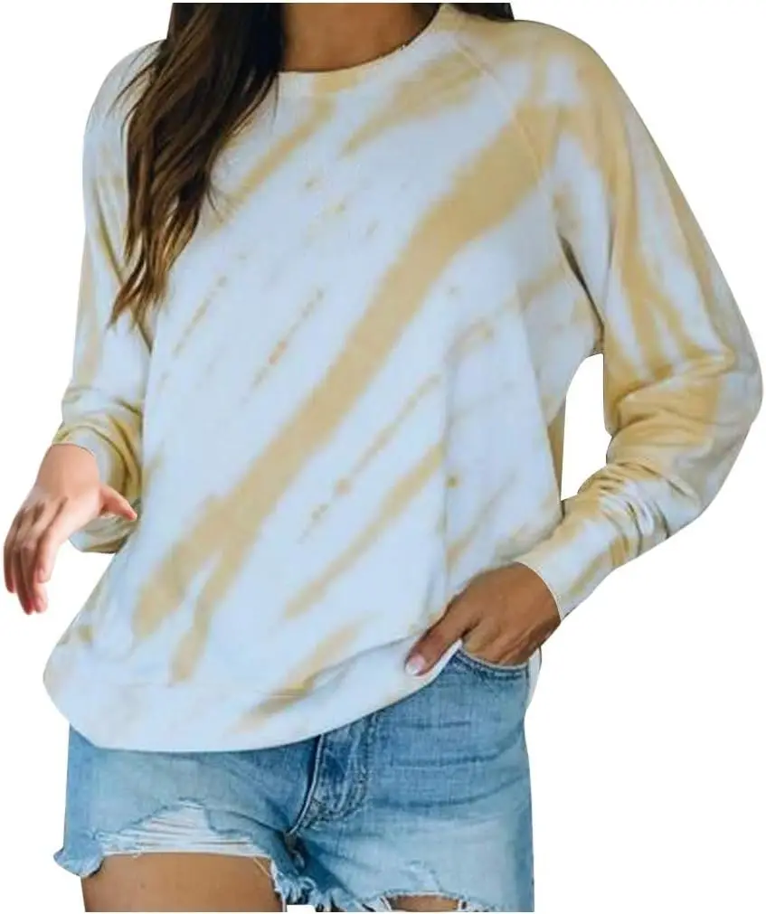 

Handyulong Womens Long Sleeve Sweatshirt Colorblock Tie Dye Crewneck Casual Pullover Shirts Blouse for Teen Girls