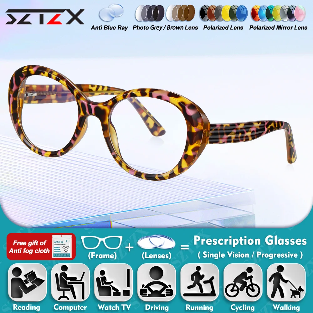 

SZTZX Fashionable Round Frame Myopia Computer Office Glasses Women High Quality Anti Blue Ray Multifocal Prescription Eyeglasses