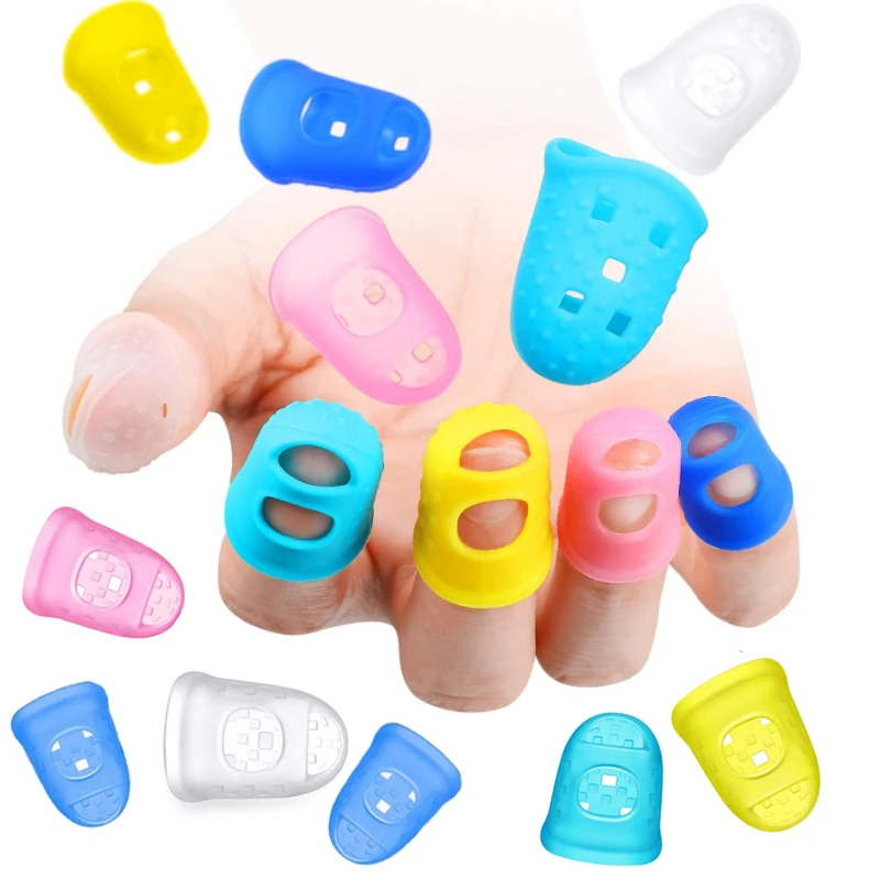 5Pcs Silicone Finger sleeve Slip Anti-scottatura ago Flip Book Money Playing Piano Thimble Tip scavato traspirante