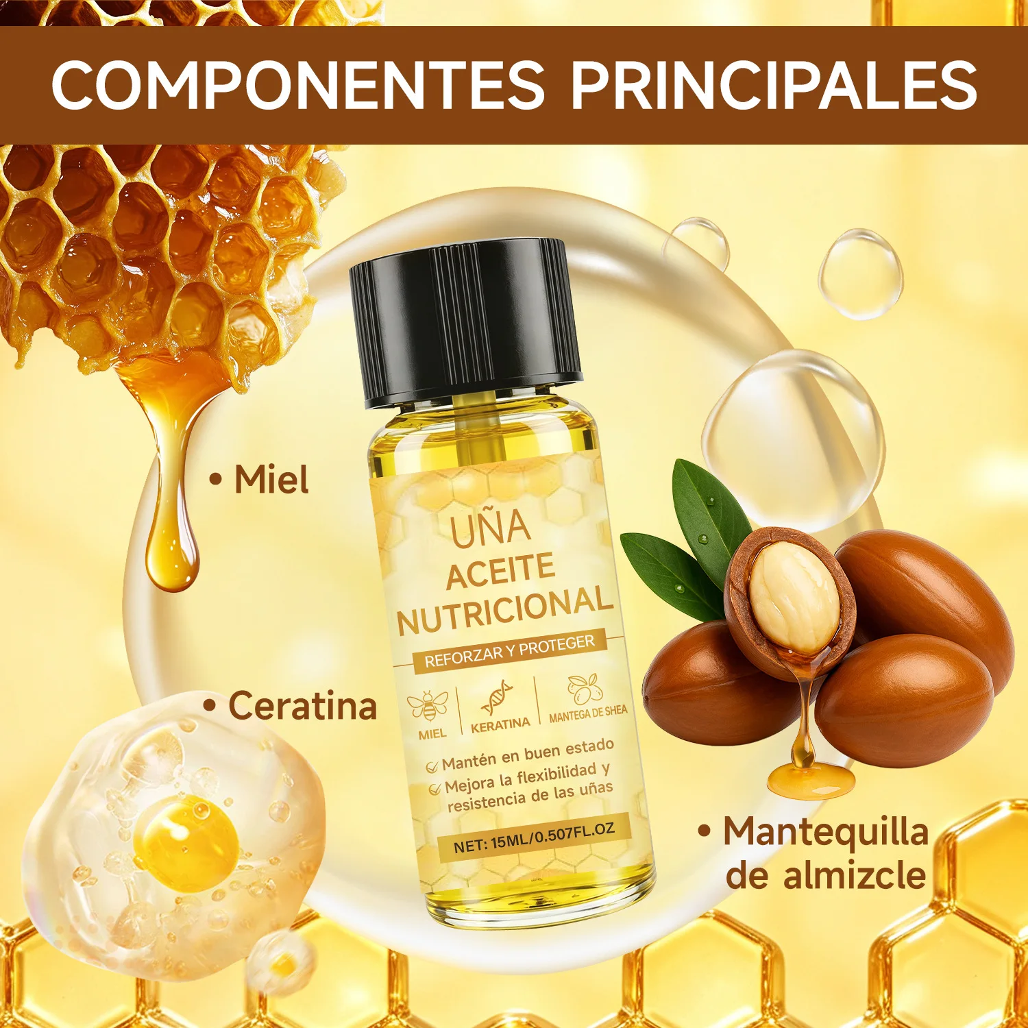 Nail Nutritional Oil 15ml - Strengthen & Protect Nails with Honey, Keratin & Shea Butter - Nourish Cuticles, Improve Flexibility