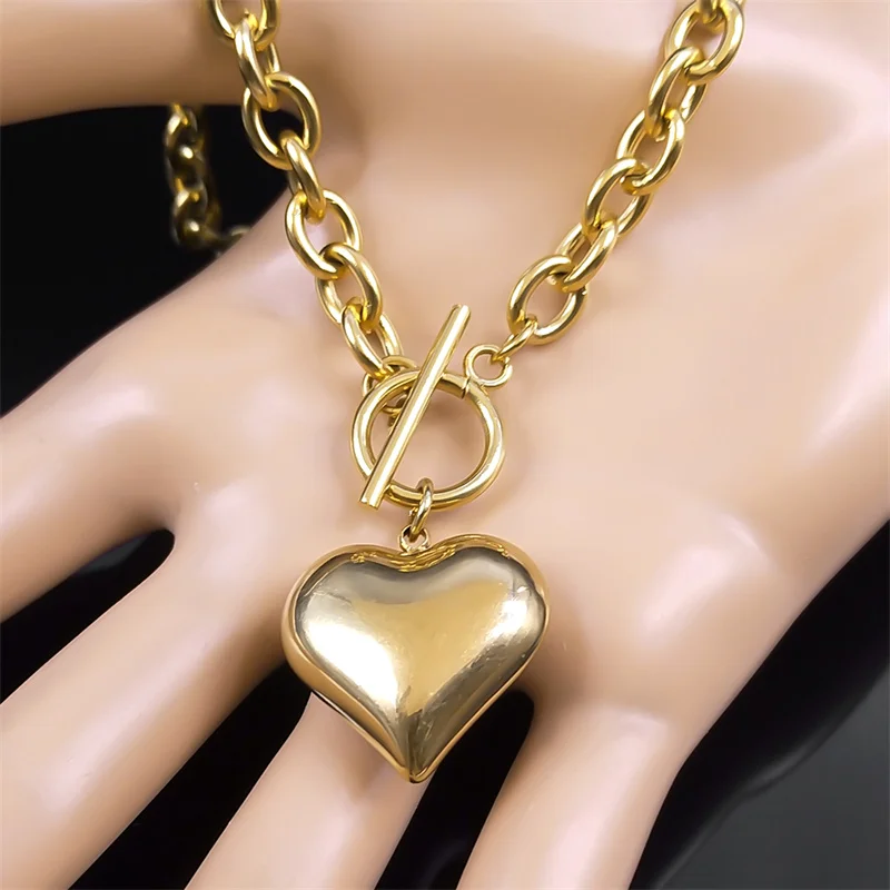Love Peach Heart Pendant Jewelry Sets for Women Men Stainless Steel Gold Color Aesthetic Choker Vintage Necklace Bracelet Sets