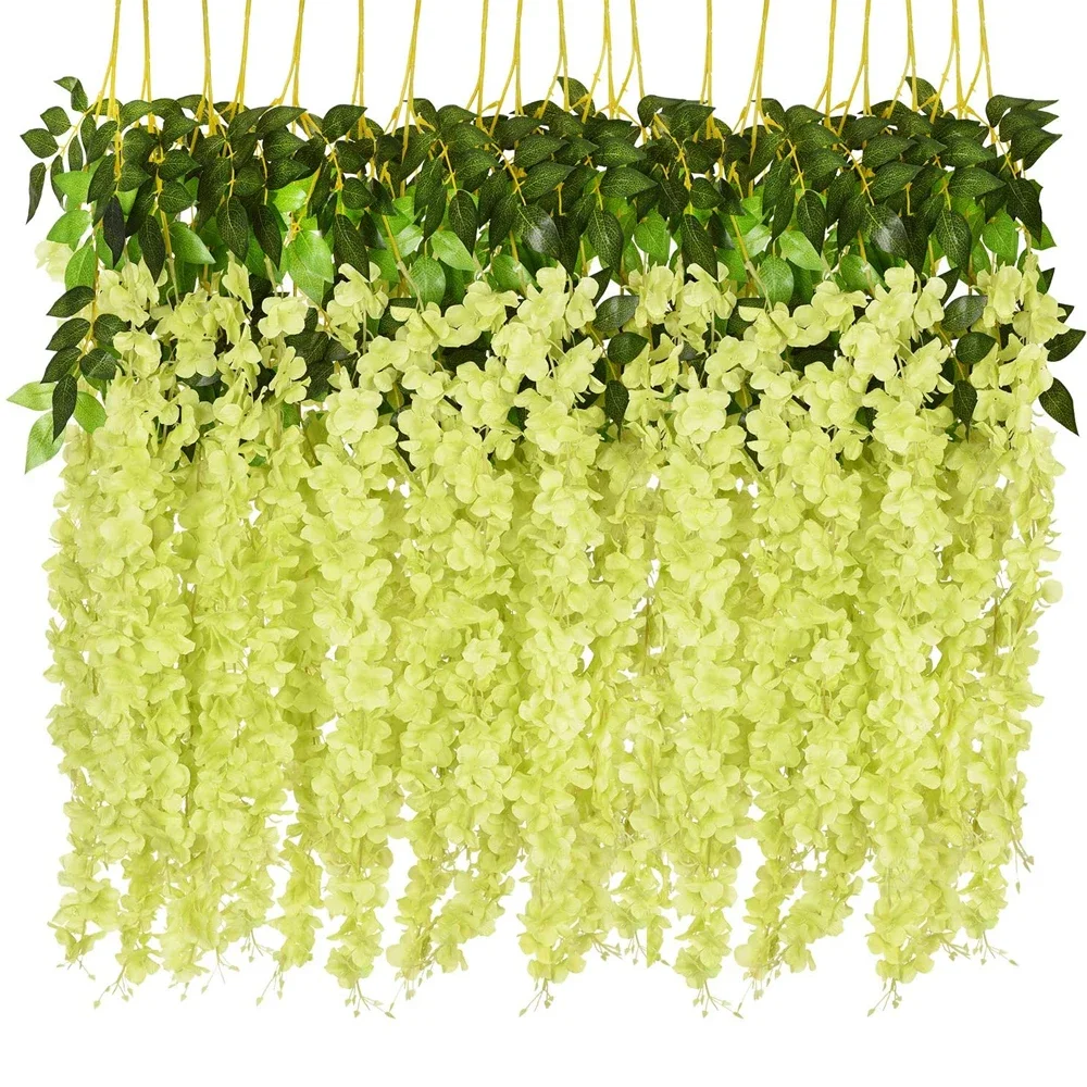 12pcs Wisteria Glicynia Artificial Flowers Hanging Vine Outdoor Home Wedding Decor 45-inch Fake Plants