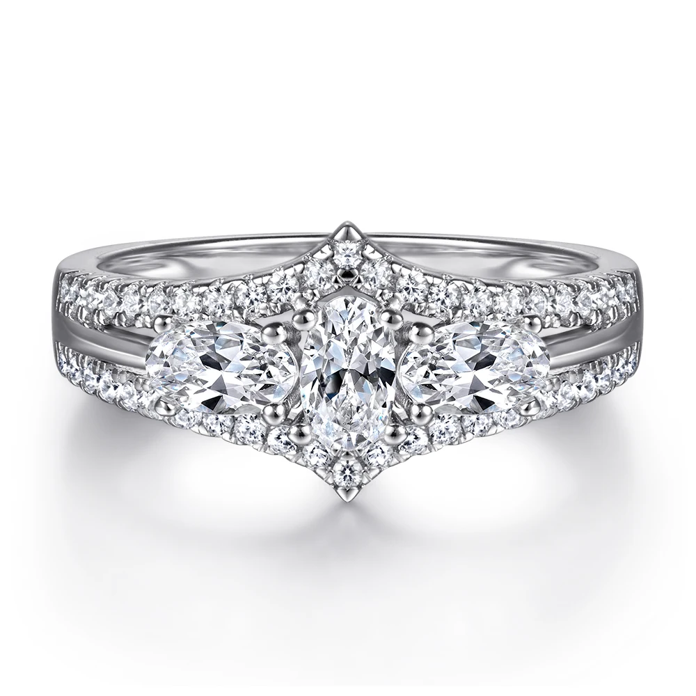 

New Designed Women Silver Rings Fancy Shining Three Oval Stone 925 Sterling Silver Ring for Women Engagement Ring