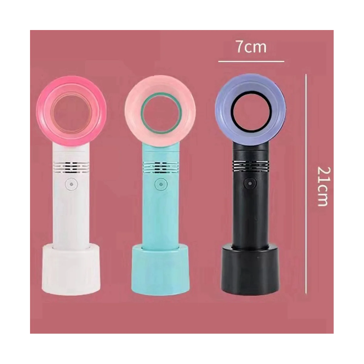 Mini ventilador de mão Bladesess e portátil, bateria pequena, recarregável, viagem, acampamento, quarto, mesa, branco