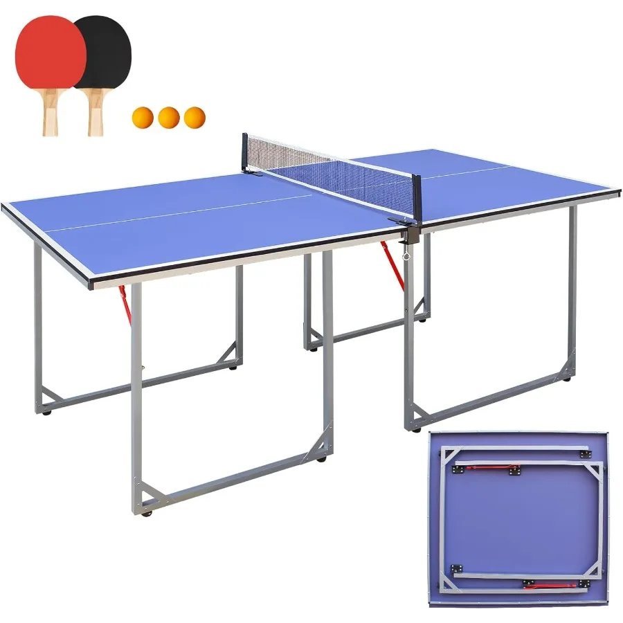 

6ft Mid-Size Portable Foldable Table Tennis Table Set with Net 2 Paddles and 3 Balls Professional MDF Surface for Ind