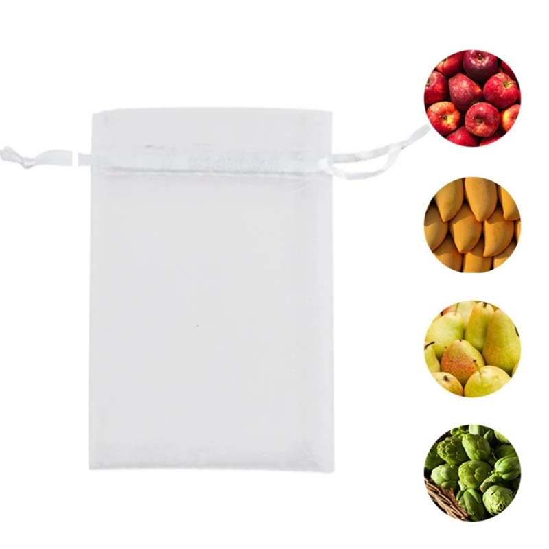 50Pcs Fruit Protective Bags Garden Fruit Cover Mesh Bag with Drawstring Reusable C5AD