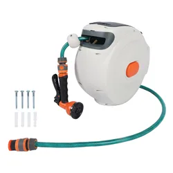 10m 180° Swivel Retractable Garden Hose Reel Free Standing Wall Mount with Sprayer Nozzle Any Length Lock Slow Return