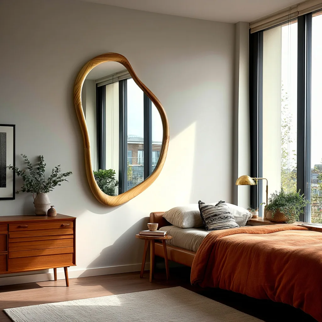 مرآة على شكل خاص من المانجو في العصور الوسطى، مرآة كاملة الطول مثبتة على الحائط، مثبتة على الحائط