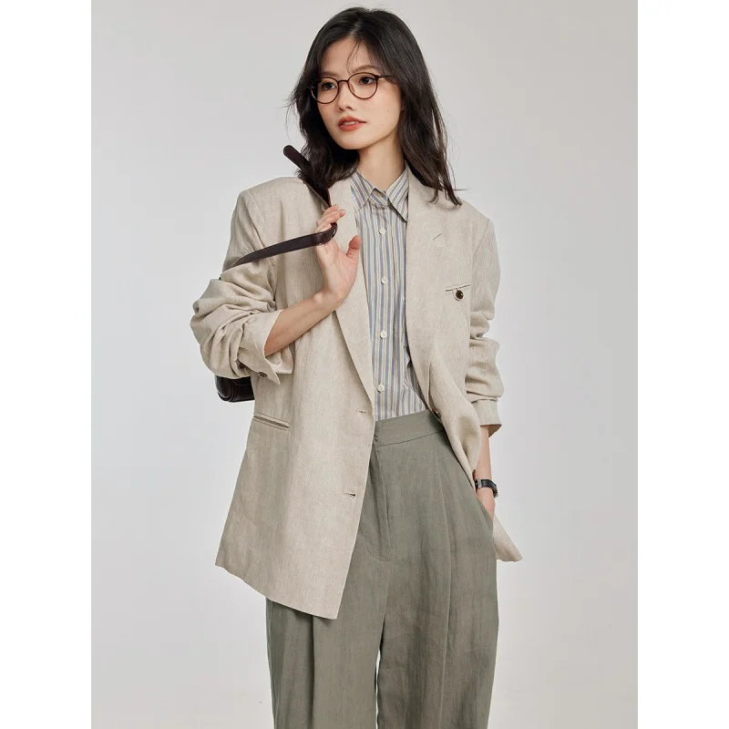 

Linen Solid Color New Blazer Women's Jacket Formal Wear Small Suit