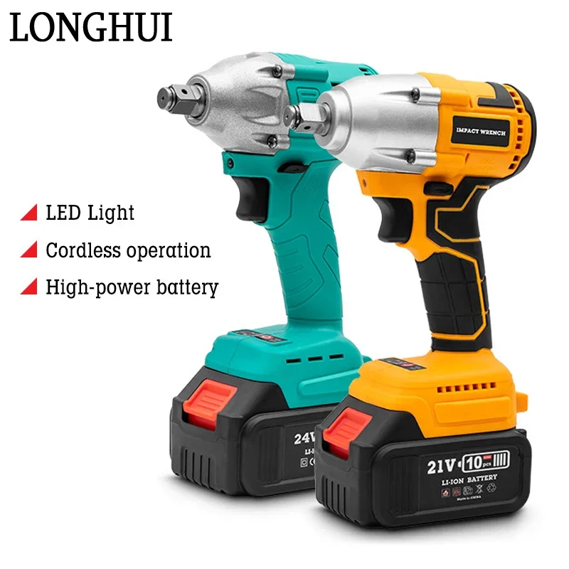 21V Cordless Electric Impact Wrench 2 In 1 Brushless Lithium Electric Wrench LED Light Rechargeable Lithium Battery Wrench Tools