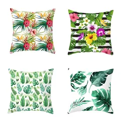 Summer Tropical Plants Cushion Cover Green Leaves Decorative Pillowcase Tropical Plants Throw Pillow Case Leaves Cushion Cover