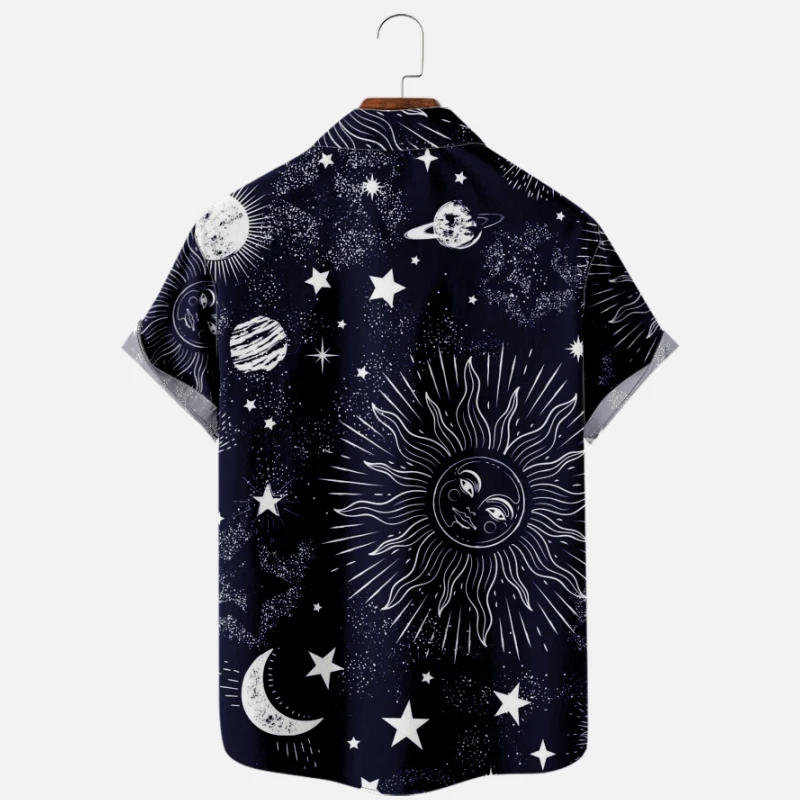 Hawaiian Shirt For Men's Moon Star Space Pattern Tropical Harajuku Fashion Casual Beach Passionate And Spicy Oversized Hombre