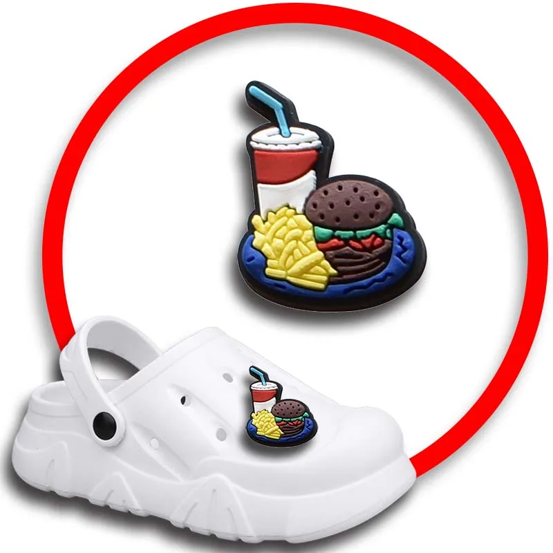 Burger Fries Shoe Charms for Crocs Sandals, Women Clogs Pins, Kind Decorações, Badges Masculinos, Kids Shoes Acessórios