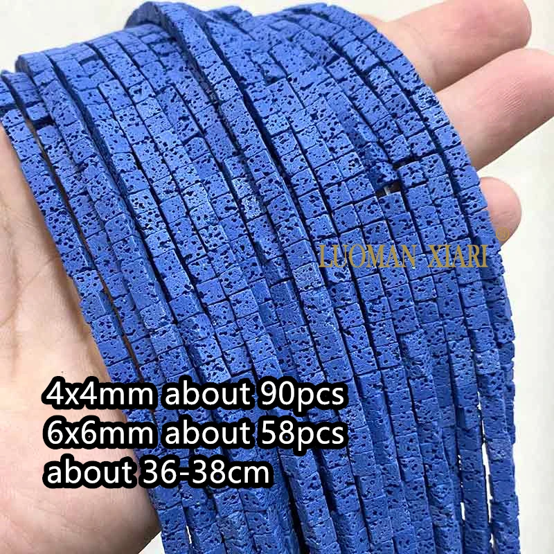 4X4Mm 6X6Mm Kubus Vulkanische Lava Natuursteen Roze Zwart Groen Vierkant Spacer Kralen Voor Sieraden Maken Diy Armband Accessoires