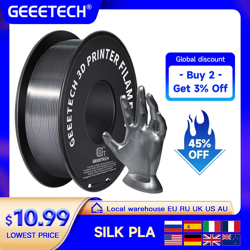 

Geeetech 1kg 1.75mm PLA Silk Filament for 3D Printer Variety of Colors Good Liquidity Overseas Warehouses DIY Gift Arrive quickl