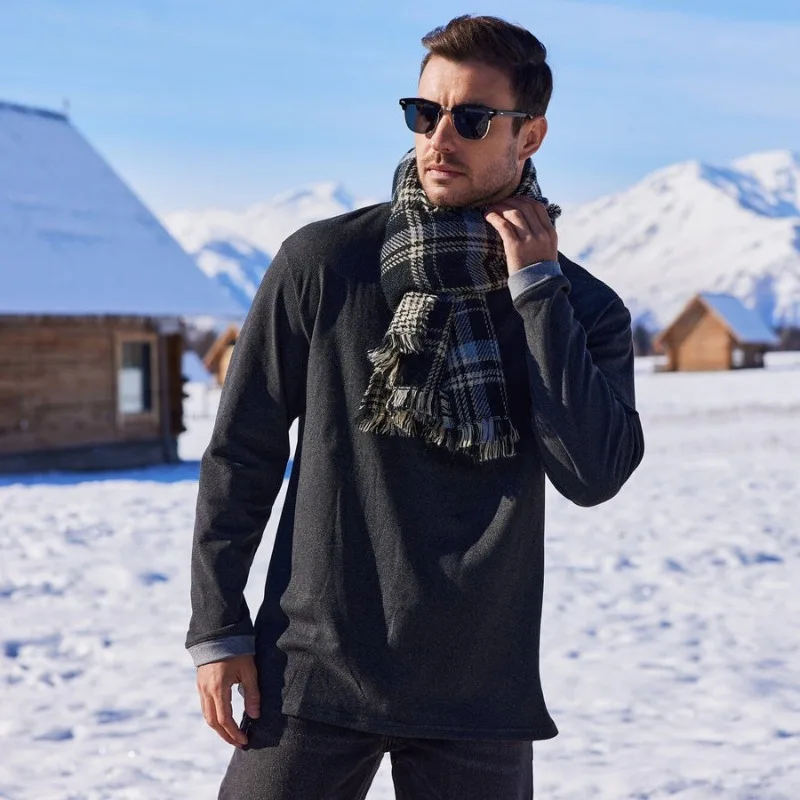Autumn Winter Men's Style Tops T-shirts Long-sleeved Round Necks Color-blocking Patchwork Knitted Velvet Fabric Fashionable Wear