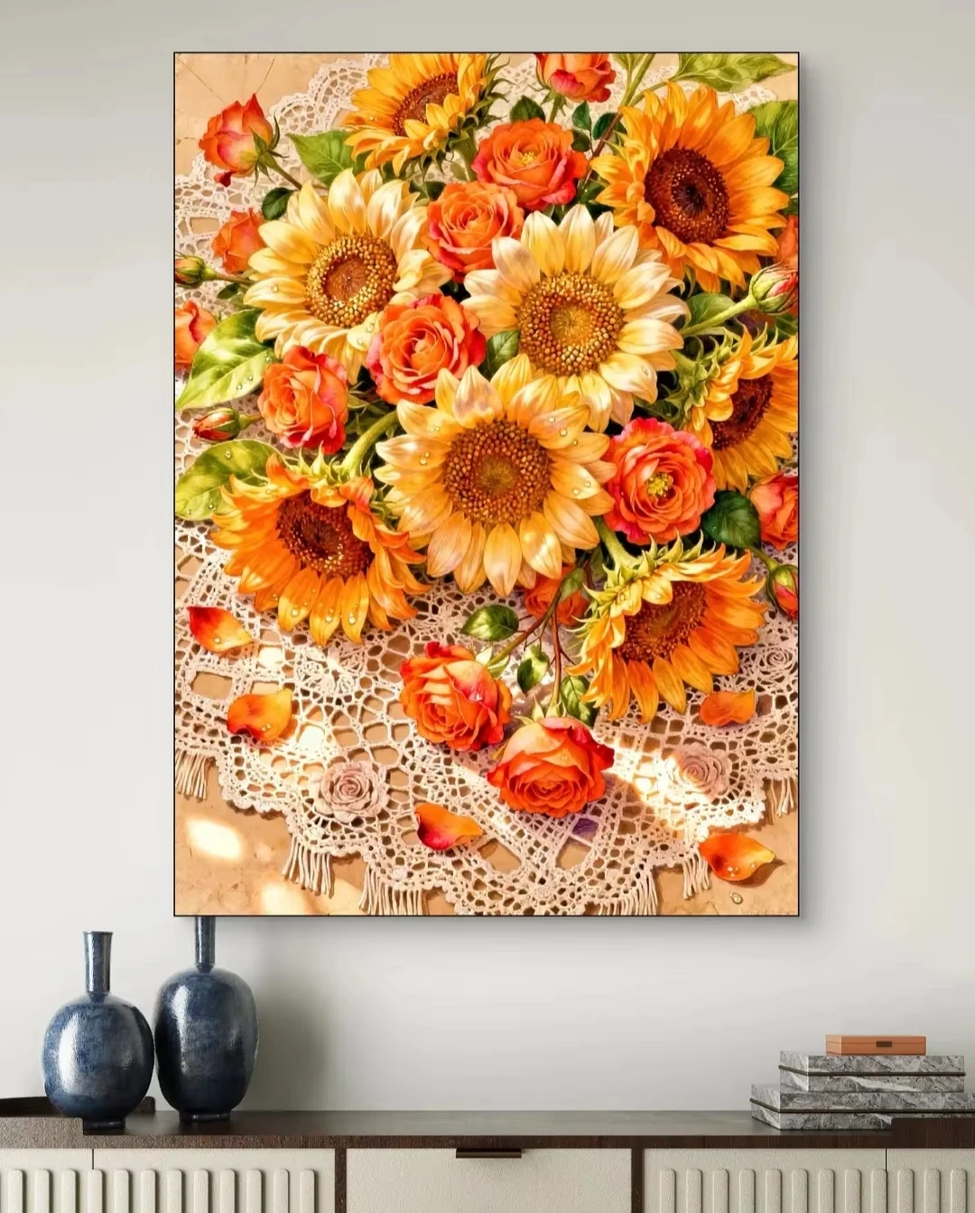 Goldene Sonnenblume mit Tau Diamant-Malerei-Set Großformat für Heim-Wanddekoration 5D DIY Vollflächiges Leinwand-Diamantbild