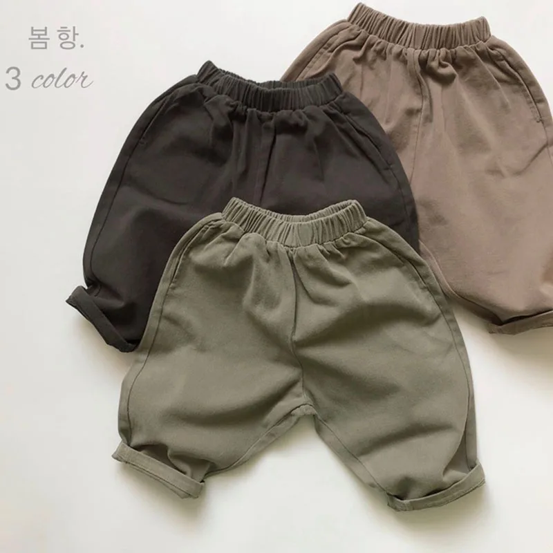 

Korean Style Baby Boys Girls Pants 1-6Yrs Kids Casual Pant Cotton Solid Color Spring Autumn Children Elastic Waist Trousers