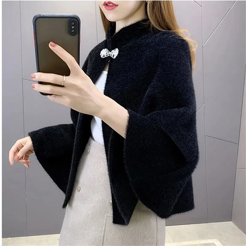 Chinese Style Cheongsam Shawl Women Imitation Mink Velvet Ladies Style Elegant Wild Autumn Winter Fashion Cloak Vintage Casual