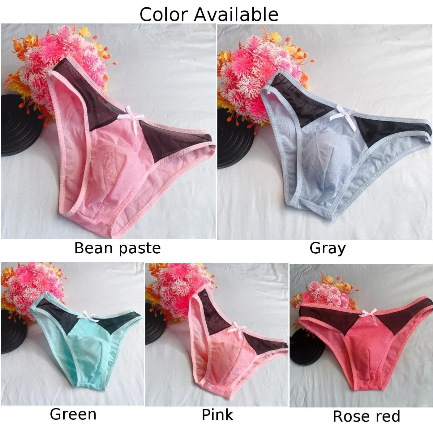 Sexy Men\'s Panties Sheer Bowknot Flower Print Men Bulge Pouch Briefs Underwear Pump Man Low Rise Lingerie Briefs Underpants