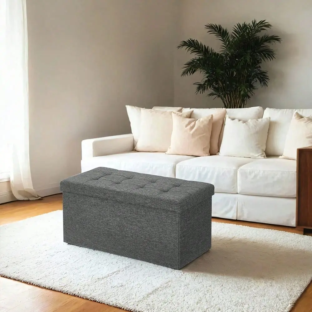 Collection 30 Inches Storage Ottoman, Foldable Storage Bench With Flipping Lid, 660 Lb Load Capacity, For Entryway, Living Room