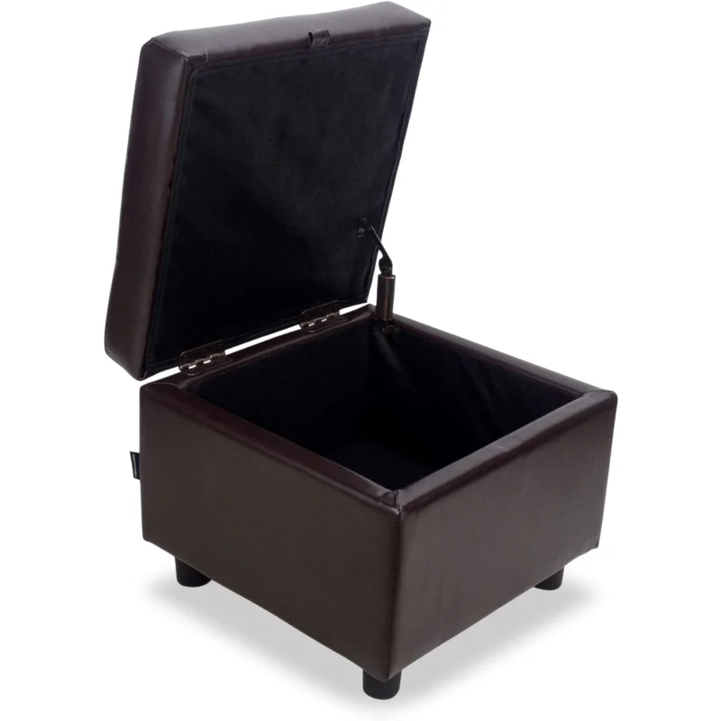 H&B Luxuries Tufted Leather Square Flip Top Storage Ottoman Cube Foot Rest (Brown with Storage)