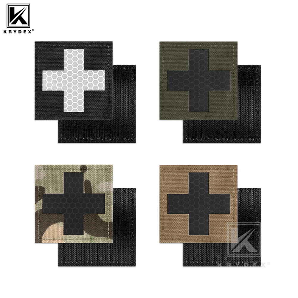 KRYDEX 2PCS Tactical Medical Cross Patches First Aid MED Badge Emergency IFAK Trauma Reflective Patch 5X5CM for Hunt Gear