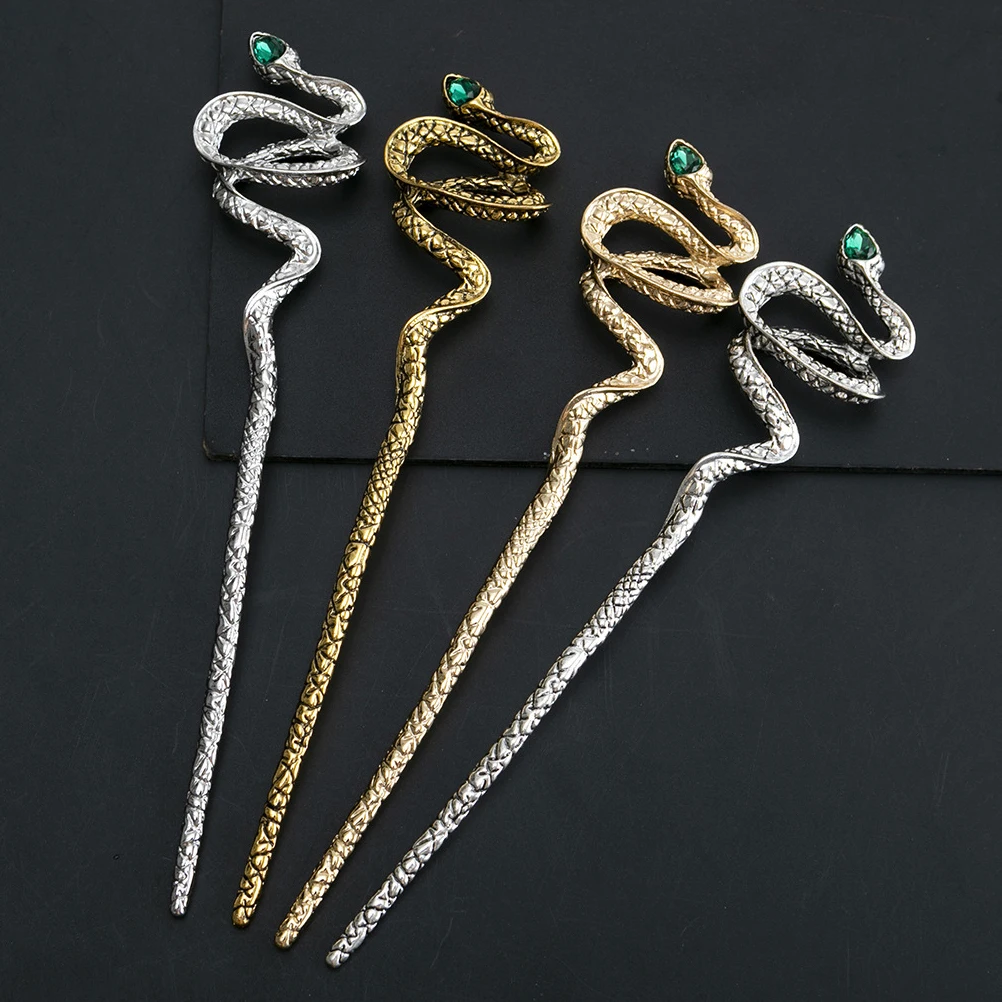 

2pcs Snake Sticks Vintage Chinese Style Rhinestone Accessories Buns Women Cosplay Party Zinc Alloy Durable Forks Styling