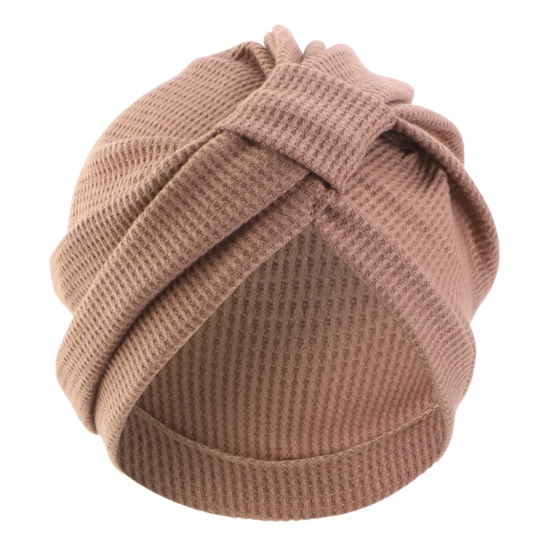 New Women's Cotton Thickened Waffle Square Knotted Turban Head Wrap Cancer Chemo Beanies Cap Headwear Cap Bonnet Hair Loss Hat - view 6