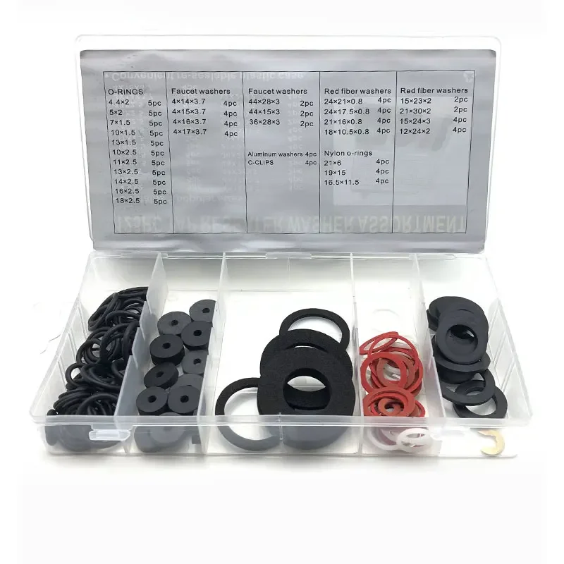 125 Pcs Mixed Kit Rubber O-Ring AndRed Steel Paper Washer Insulating Gasket For Automobiles  Plumbing Maintenance Parts