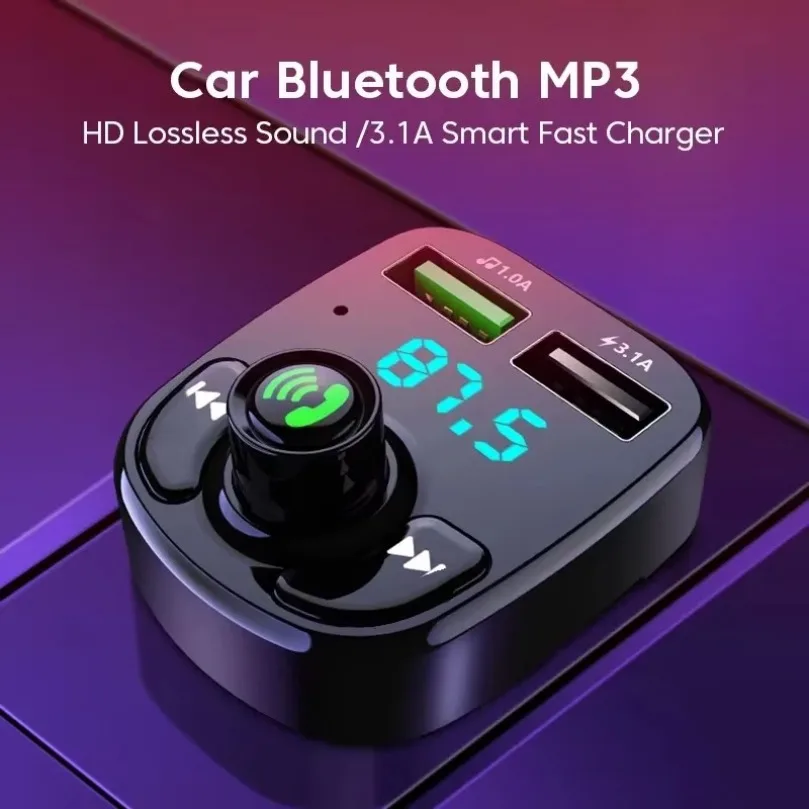 Bluetooth 5.0 Auto-Sender-Empfänger MP3-Player QC3.0 PD Typ-C Dual-USB 3.1A 2.1A Schnellladegerät für Auto-Audio-Musikwiedergabe