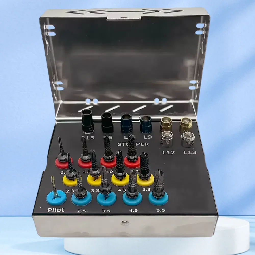 

Стоматологический оссессификационный бор Стоматологический имплантат Конические сверла Хирургический комплект с черным покрытием Стоматологические хирургические сверла с комплектом стопоров