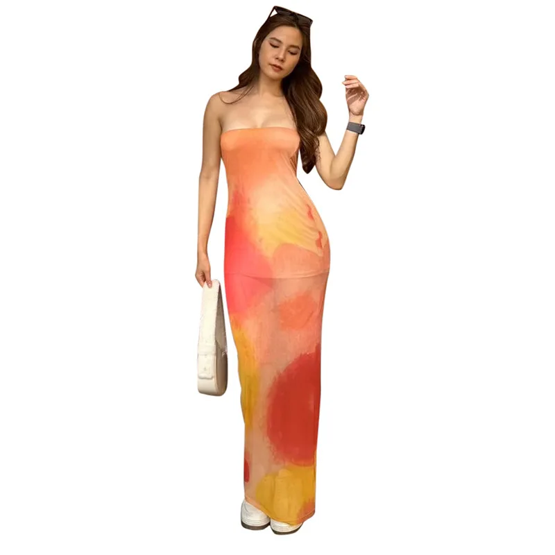 Transfronteiriça primavera verão nova cor blo impressão ter dr cintura alta malha thi poliéster feminino faion dr