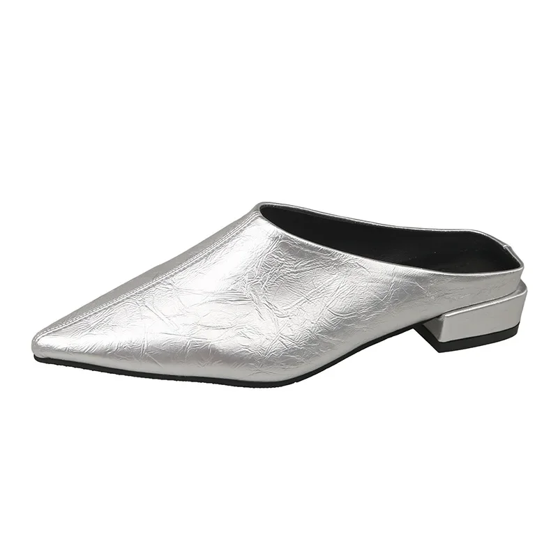 Hochhackige Einfache Damen-Baotou-Halbpantoffeln Spitze Sommer-Abendschuhe Einfarbige Hohe Absätze Schwarze Schuhe – Detail 2