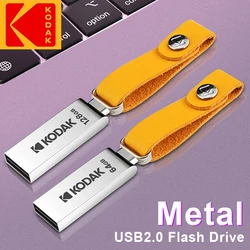 KODAK 오리지널 USB 2.0 플래시 드라이브, 메탈 펜드라이브, 16GB, 32GB, 64GB 메모리, USB 가죽 랜드야드 키, USB 스틱, 무료 배송 품목