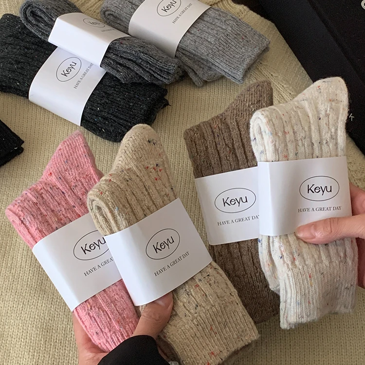 Chaussettes en laine à pois pour femmes, tube moyen chaud, chaussettes adt, bonbons, document, coréen, chimsoft, pys de chaussettes pour femmes, automne, hiver