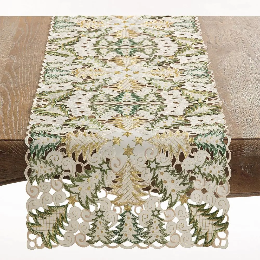 

16x90 Inch White Christmas Tree Cutwork Table Runner from Panettone Collection