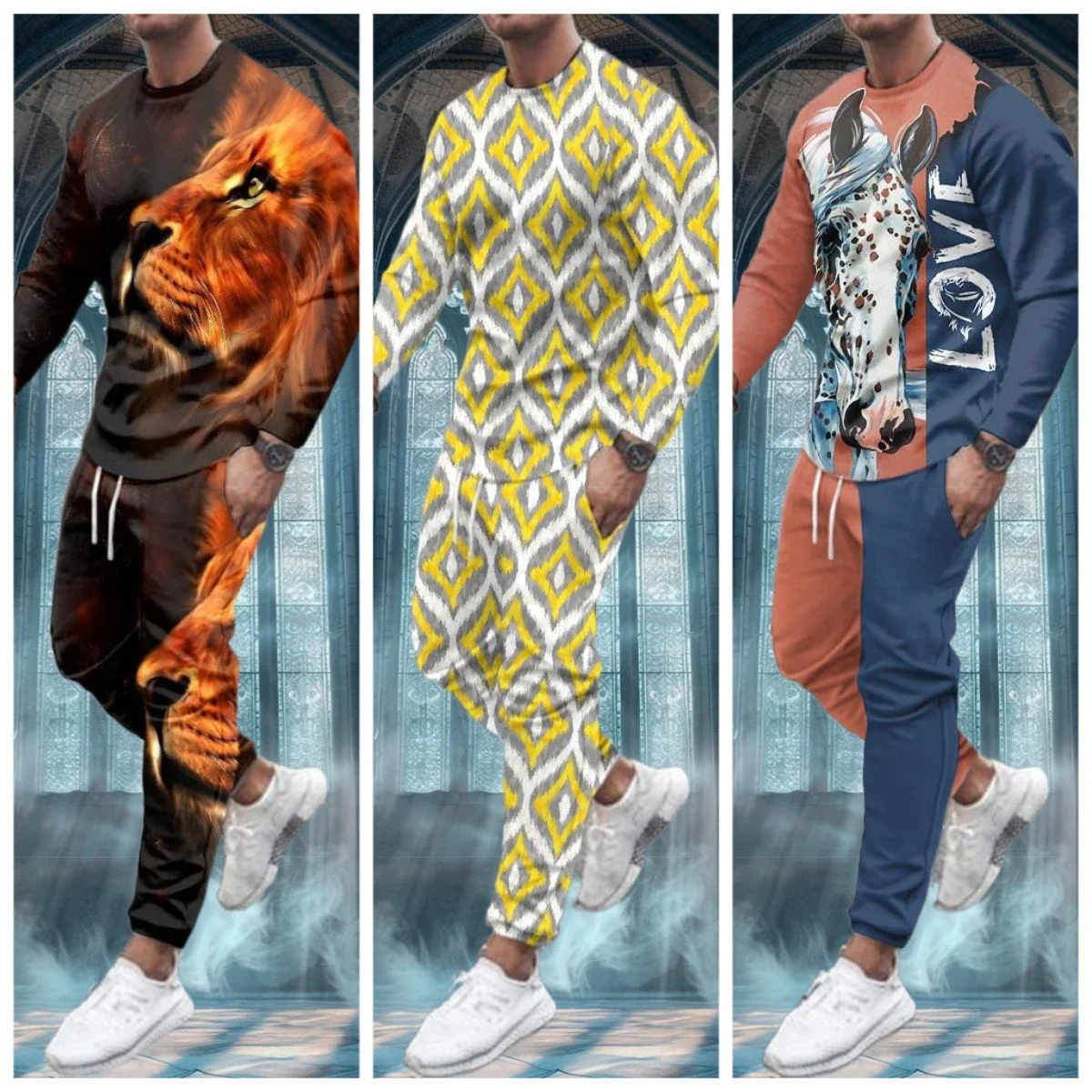 

25 Latest Explosive Suits 3D Printed Ethnic Style Hunting Graffiti Men's Fashion Trend Long Sleeve T-Shirt Pants Set for Adults