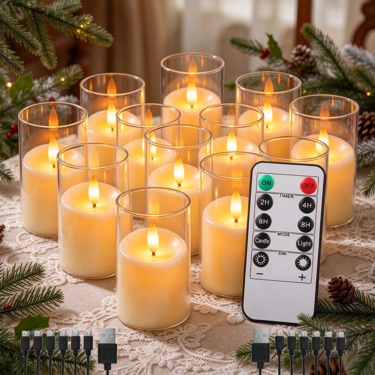 Rechargeable Acrylic Flameless Votive Candles with Timer & Remote Control Flickering LED Tealight for Home Wedding Holiday Decor