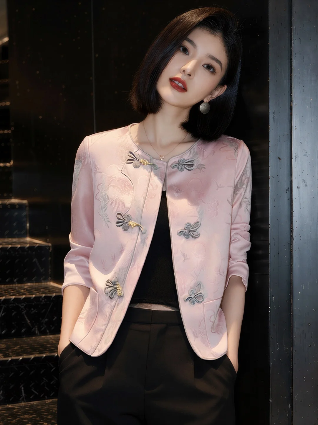 

Розовая женская толстовка Ele Pink Long Sleeve с вышивкой и пуговицами, повседневная, удобная, дышащая, весенняя новинка