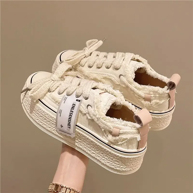 Women Casual Canvas Platform Shoes Woman High Top Spring New Flashion Vulcanize Pink Floral Espadrilles Tennis Female Sneakers