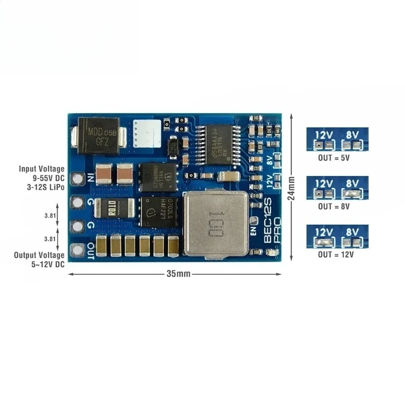 BEC12S-PRO DC Voltage Regulator Module 9-55V To 5V 8V 12V 5A Overcurrent Protect for RC FPV Drone