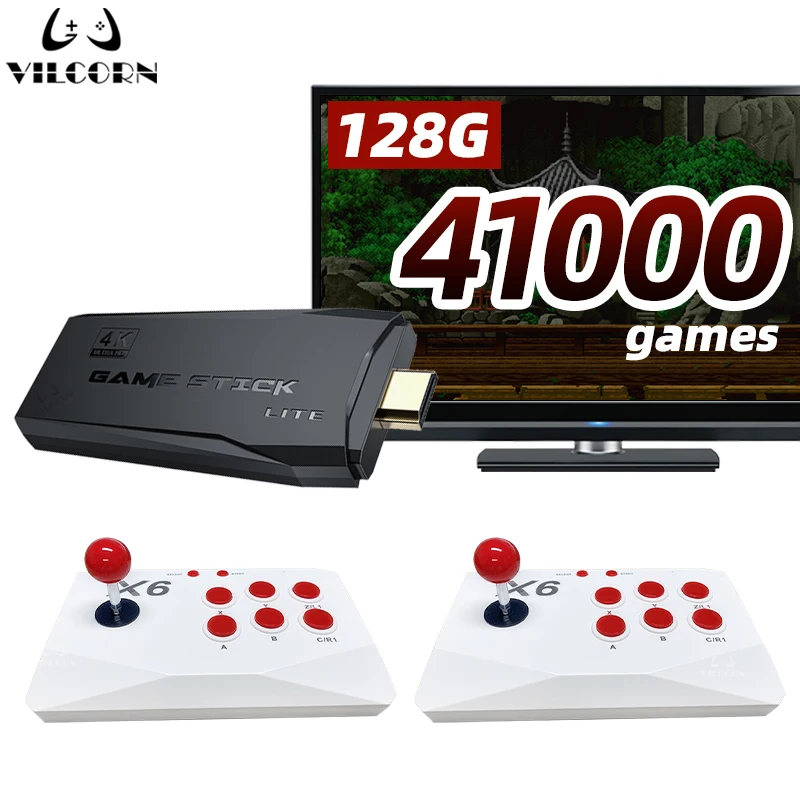 Vilcorn Arcade Videospiel konsole 4k TV-Spiel Stick mit Doppel-Arcade Joysitck 41000 Spiele für Mame/Sega/PS1/Atari Kid Geschenk