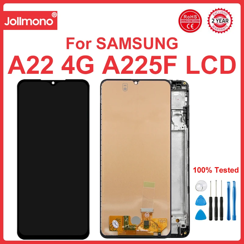 Screen for Samsung Galaxy A22 4G A225F A225F/DS Lcd Display Digital Touch Screen with Frame for Samsung Galaxy A22 Replacement