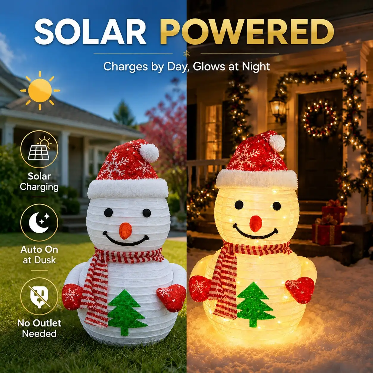 23.6in Solar LED Lighted Christmas Snowman, Foldable Outdoor Holiday Decoration With Multiple Lighting Modes, IP44 Water Resistant Festive Snowman For Yard, Lawn, Porch, Garden & Christmas Party Decor