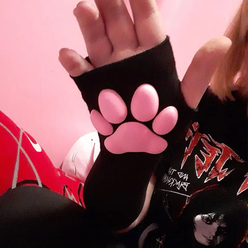 

Милые 3D силиконовые розовые подушечки для лап с кошачьими когтями, мягкие пушистые солнцезащитные накладки без пальцев, крутые рукава, милые перчатки, длинная трубка для женщин