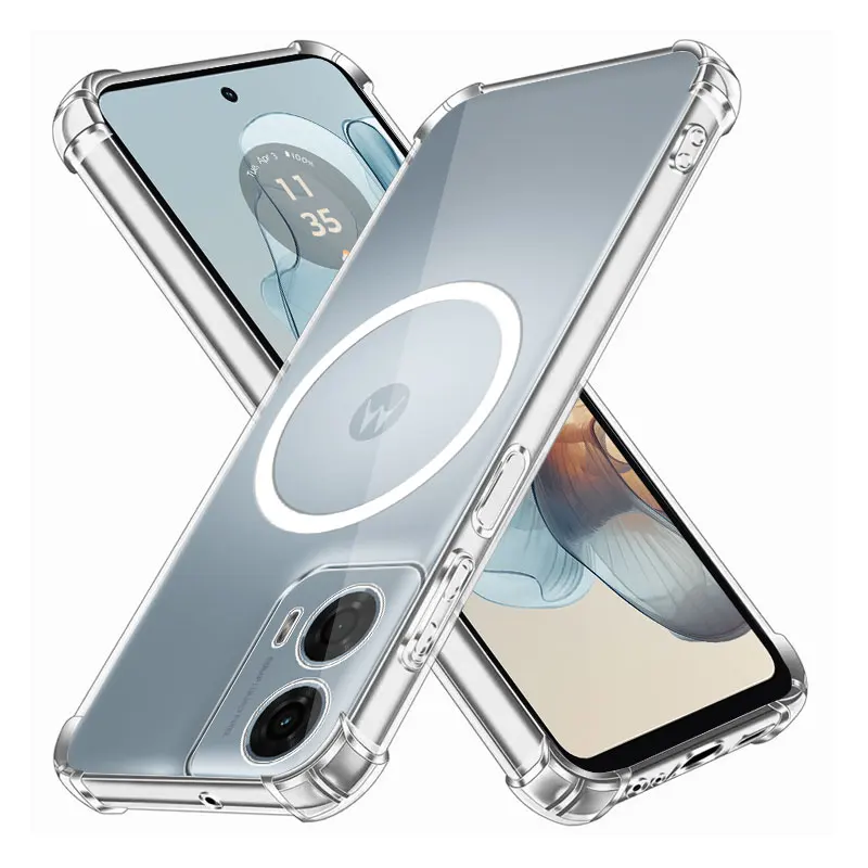 Para Moto G24 G14 G04S funda magnética para cargador inalámbrico pegatina a prueba de golpes funda de teléfono de silicona suave transparente Motorola Moto G24 Power