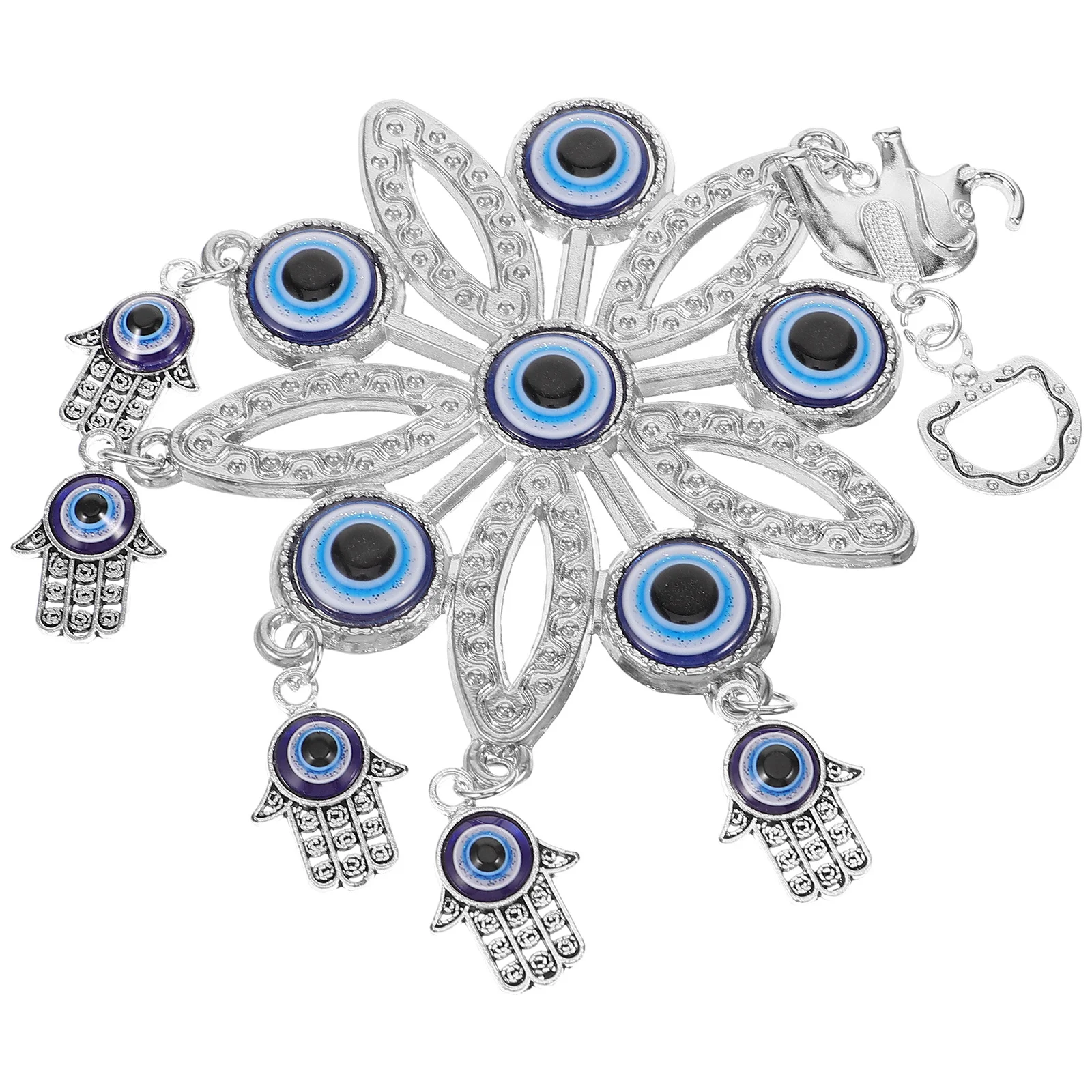 

Elephant Evil Eye Hanging Ornament Metal Petal Hollow Design Lucky Charm For Home Office Car Decor Spiritual Jewelry