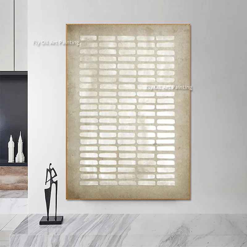 Hand‑Painted Mark Rothko Style Aged Neutral Canvas Art, Heavy Impasto Rectangle Pattern Abstract Vertical Oil Wall Painting